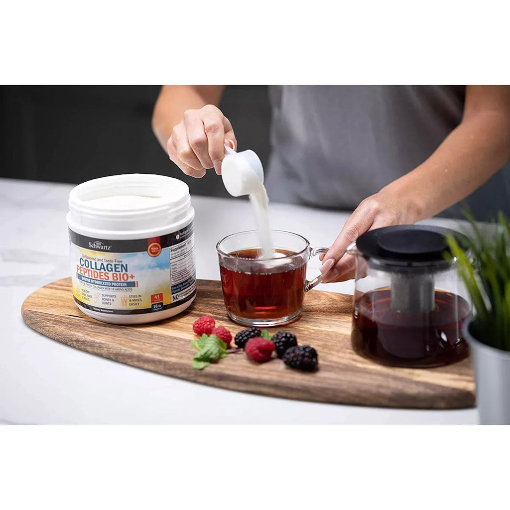 Collagen Peptides Bio+ Powder, Grass Fed Bovine Collagen Supplement, Hydrolyzed Protein Peptides, Unflavored, Bioschwartz, 16Oz